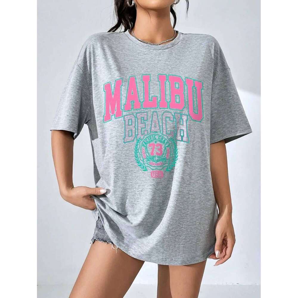 Malibu Beach Letter Print Womens T-Shirts Street Casual Tshirt Summer Brand Tee Clothing Hip Hop Breathable Tshirts Women Z260314