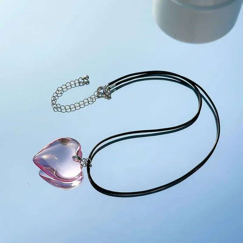 Y2k Heart Necklace for Women Fashion Hip Hop Red Hearts Pink Pendants Necklaces Rope Chain Girls Rave Gift Gothic Jewelry H260312