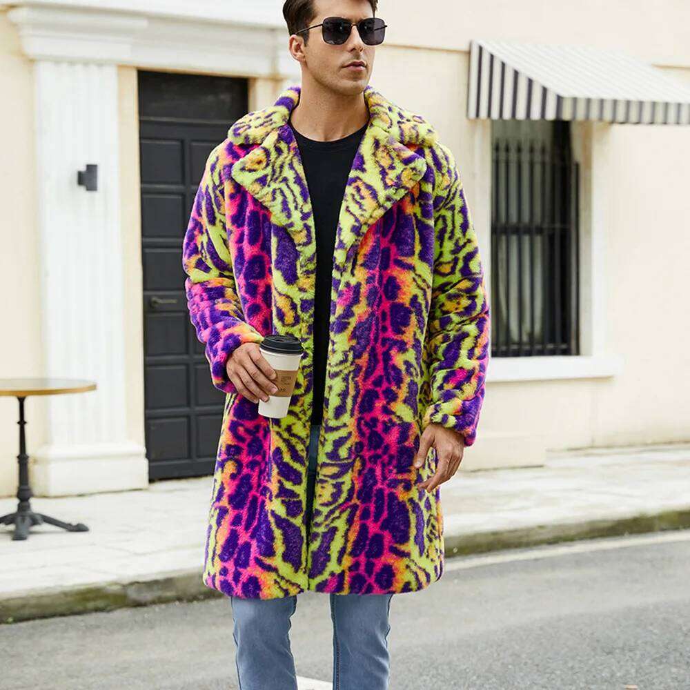 2025 Men Leopard Print Winter Jacket Cardigan Coat Warm Parkas Outwear Thick Faux Fur Plush Fleece Coats Multicolor Overcoat Z260313