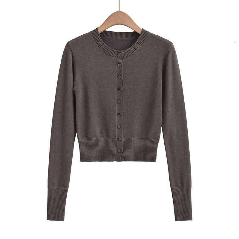 Korean crop cardigan woman sexy cropped sweaters for women 2023 Fall fashion black cardigans long sleeve top brown Z260313