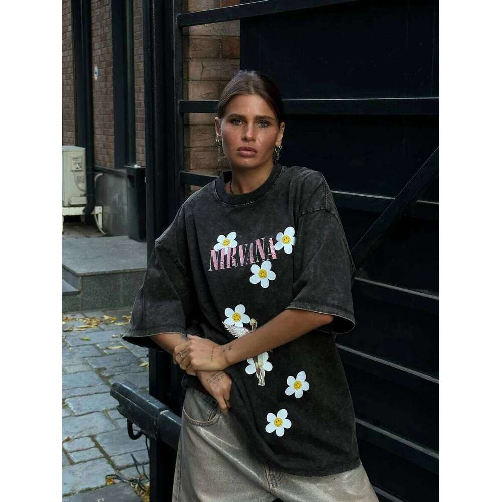 Sumuyoo Women's Retro Printed T-shirt Cotton Men Vintage Short-sleeve Wax Printing T Shirts Fashion Hip Hop Loose Fflower Tees Z260314