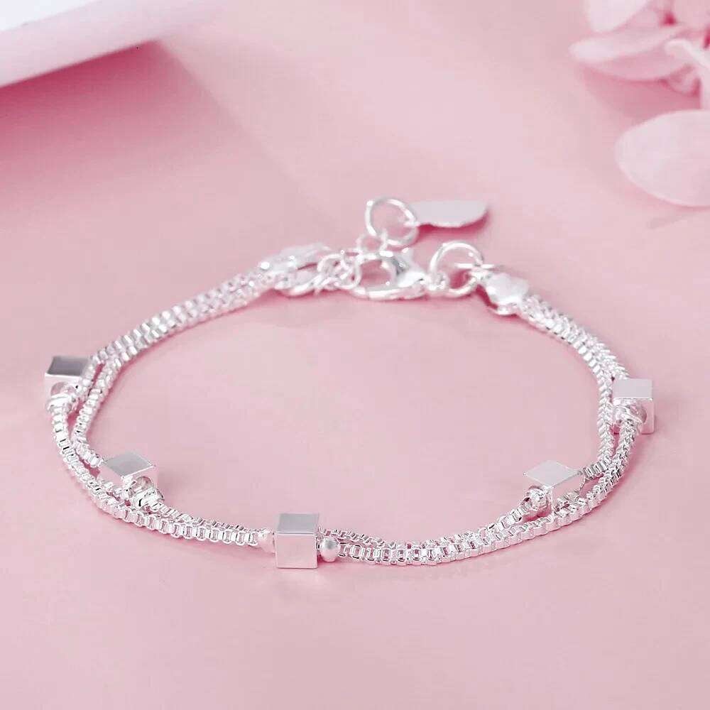 NEW Fine Original luxury 925 sterling silver charm chain Bracelets for women party Wedding engagement Jewelry gifts 20cm Z260313