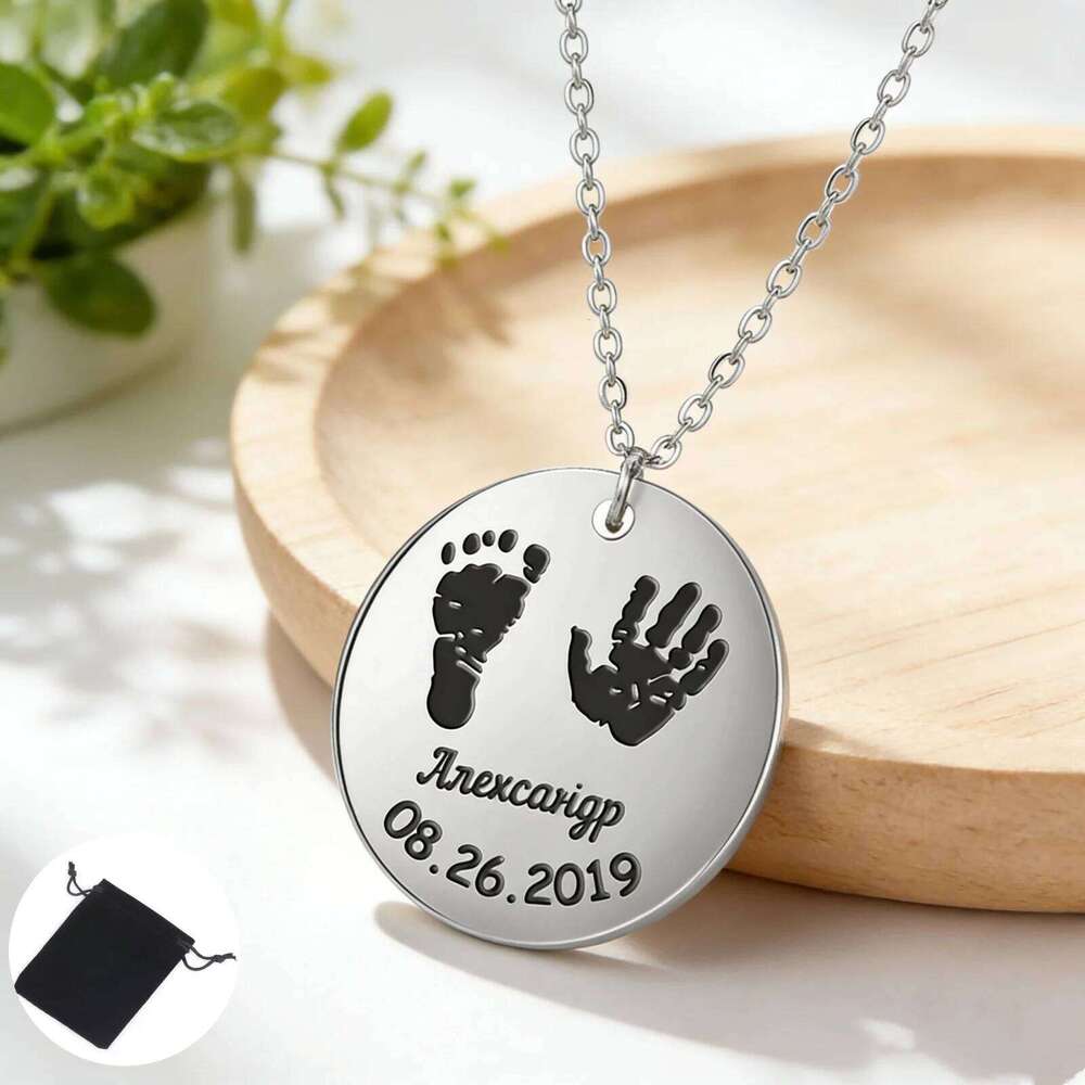 Customized Name Date Handprint Footprint Necklace Stainless Steel Personalized Neck Chain Fashion Maternal Gift Jewelry H260312