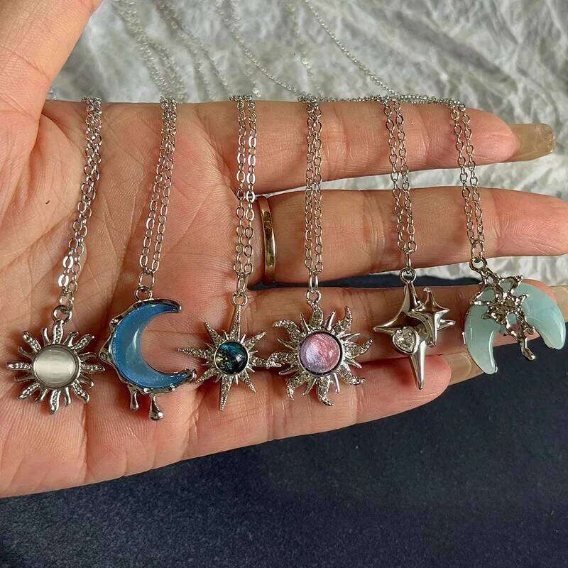 New Silver Color Pair Of-star Necklaces Double Celestial Friendship Pendant Long Chain Best Gifts for Men Women H260312