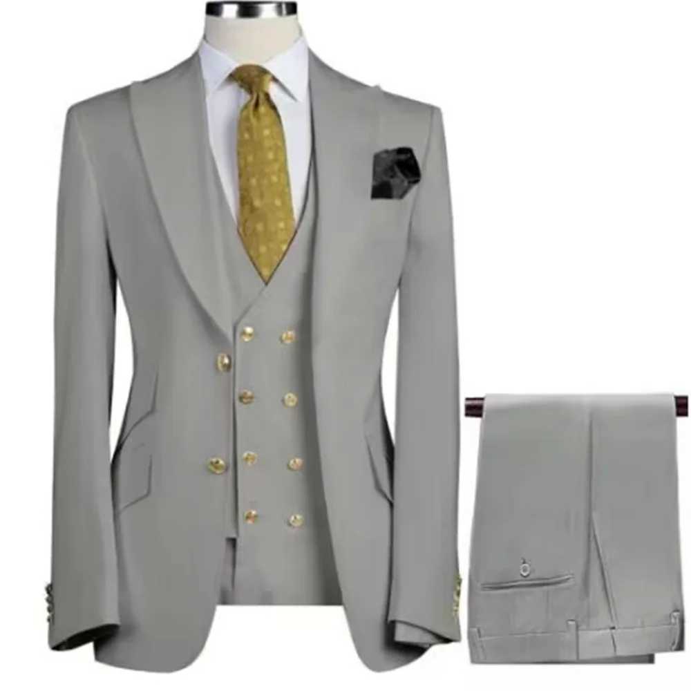 Mens Slim Fit Prom Tuxedo 3-Piece Set with Peak Lapel Blazer Vest Pants - Wedding Groom Business Formal Party Costume Homme M260313