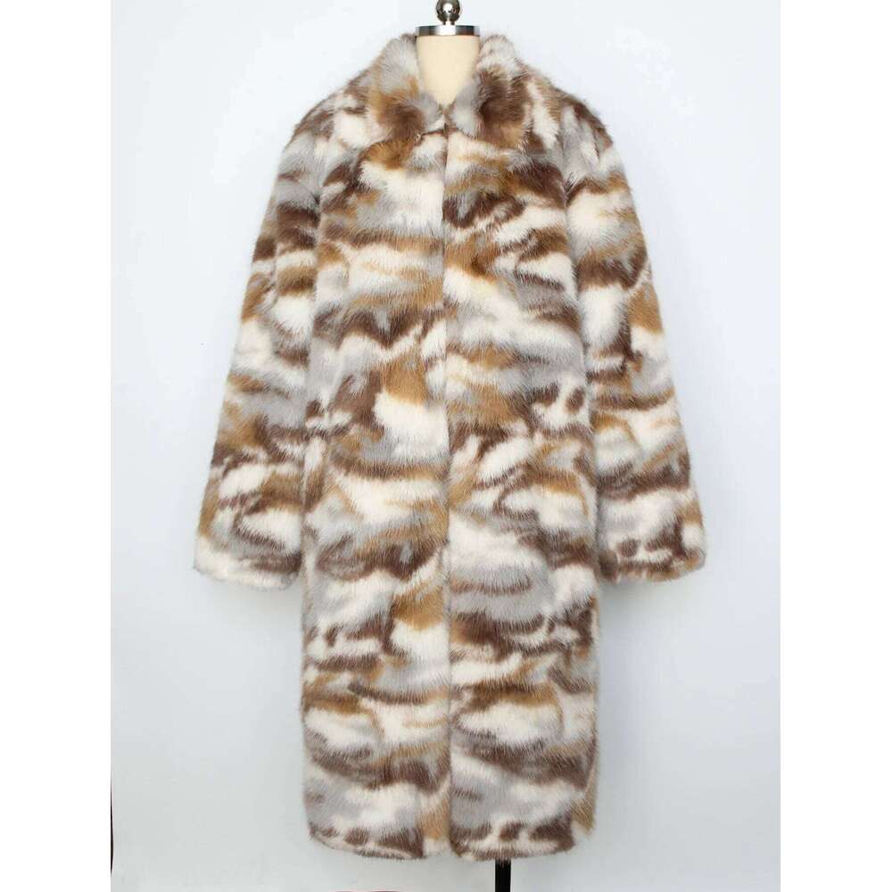 European American Autumn Winter New Fashion Men's Turn-down Collar Camouflage Casual Trendy Loose Faux Fur Cardigan Coats Tops Z260313