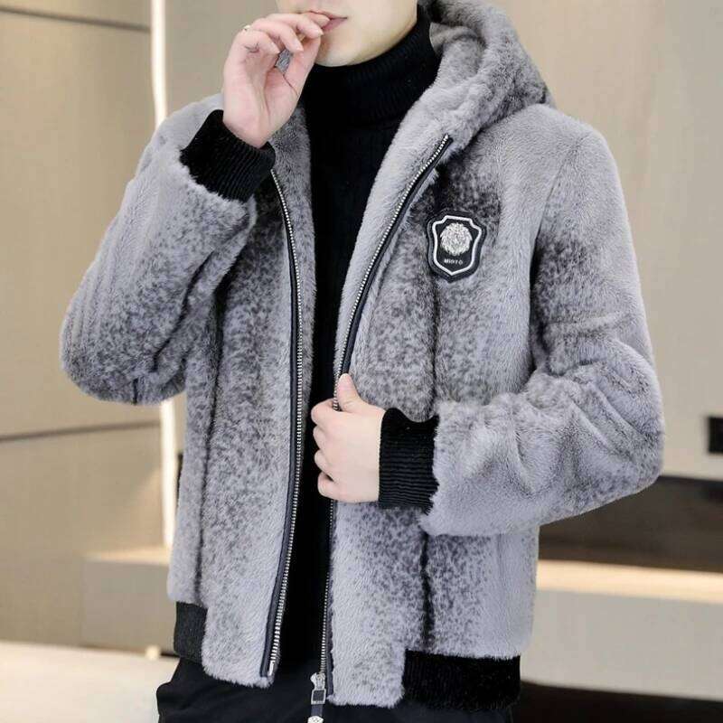 Autumn Winter Hooded Men Fashion Social Faux Mink Fur Casual Business Jacket Thick Warm Outdoor Windproof Coat Z260313