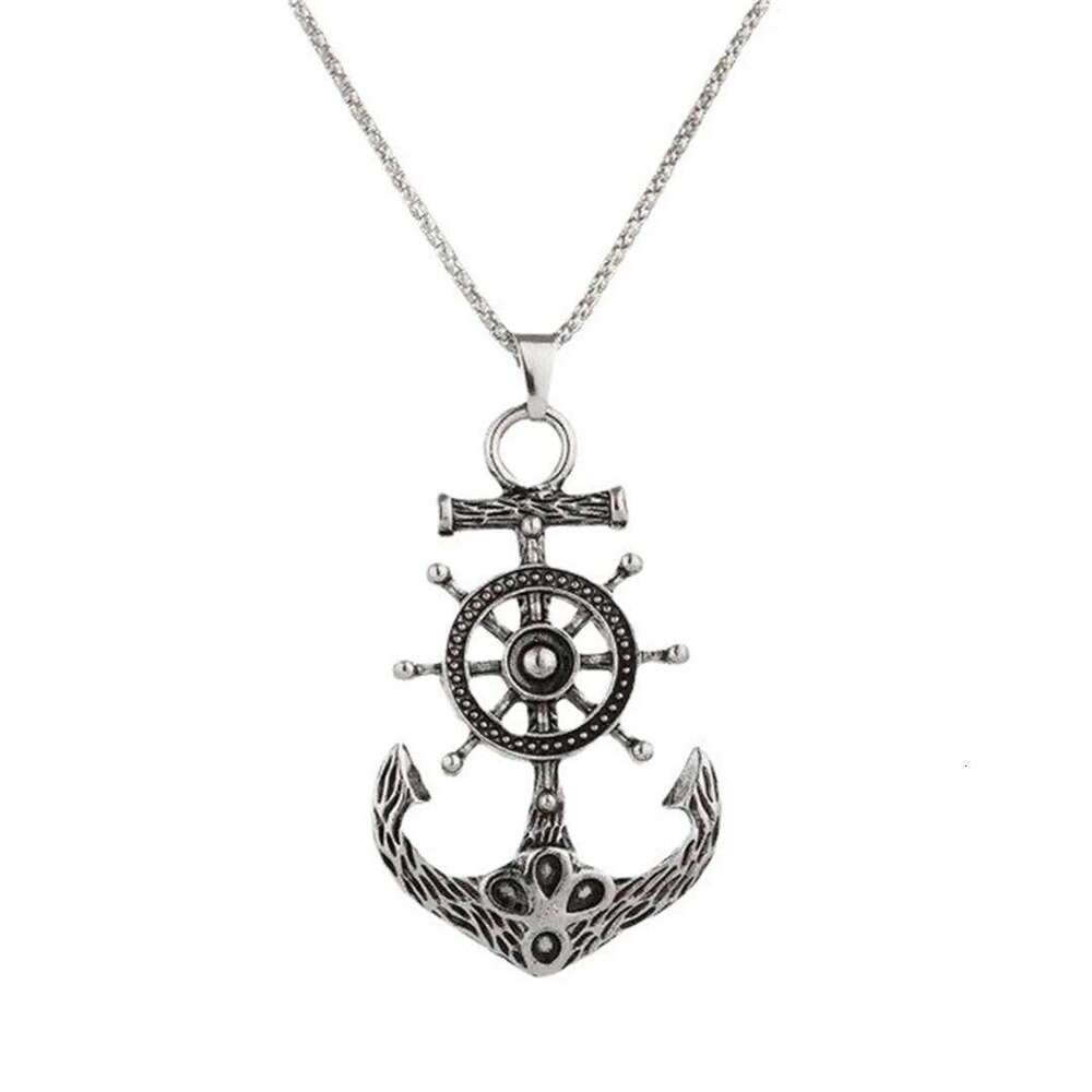 Fashion Vintage Punk Pirate Captain Rudder with Anchor Nautical Charm Pendant Necklace Men's Jewelry Gift H260312