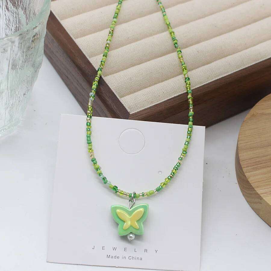 Dopamine Colorful Beaded Butterfly Summer Necklace Collarbone Choker Korean Jewelry Gift H260312