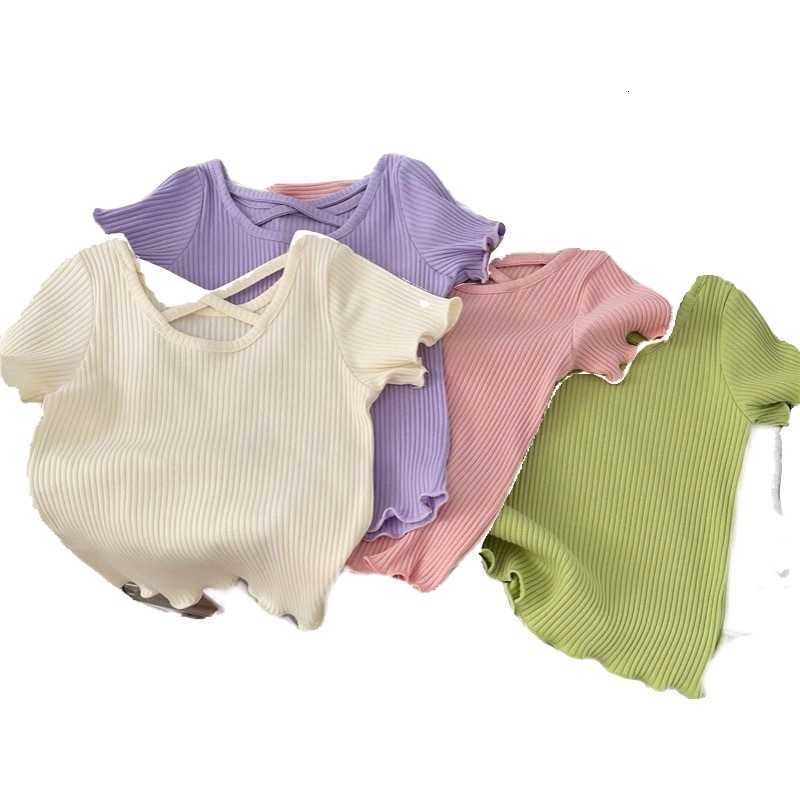 Women's Knits & Tees Girls' Fashionable Cross-Back Short-Sleeve T-Shirt Summer New Korean Style Children's Solid Color Versatile Casual
