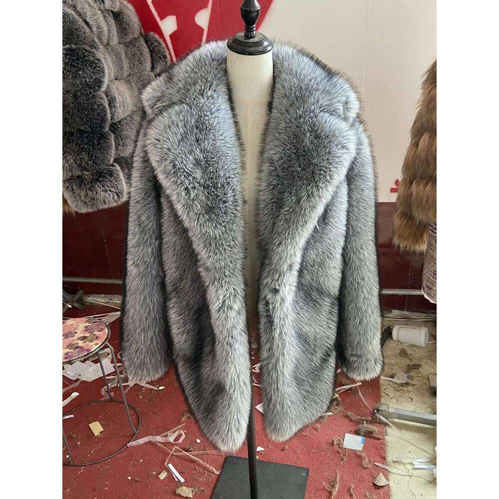 Men's fox fur long winter thickened warm trench coat Fashion High Quality Faux Fur Jacket Warm Autumn New Z260313