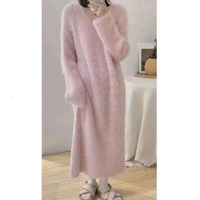 Winter Autumn Women Mink Cashmere Sweater Pullover Knit Angora Dress Long Fluffy Real Soft E1732 Z260314
