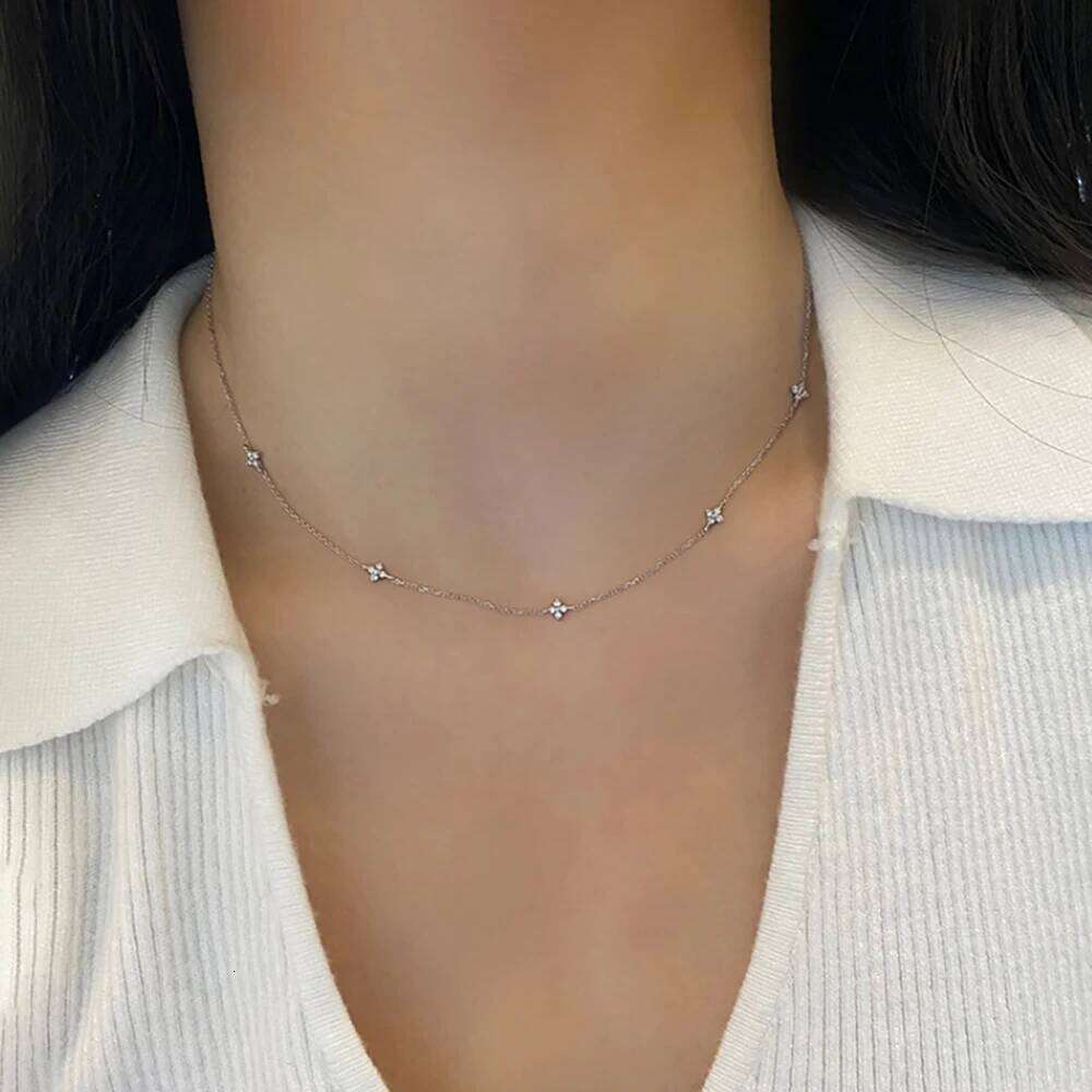 Fashion Cubic Zirconia Petal Flower Stainless Steel Wee Chain Necklace for Women Pendant Jewelry Gifts H260312