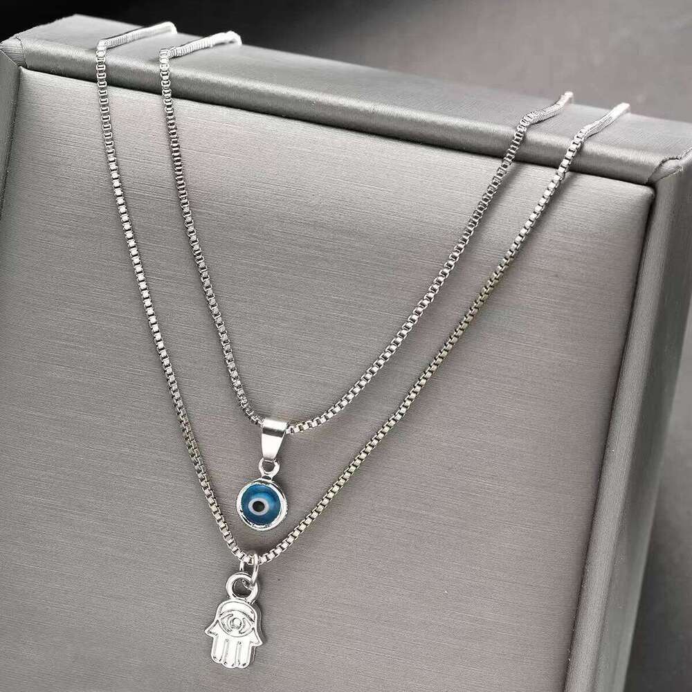 Lucky Evil Eye Necklace Double Layer Micro Paved Rhinestone Pendant Protection Clavicle Chain Gift H260312