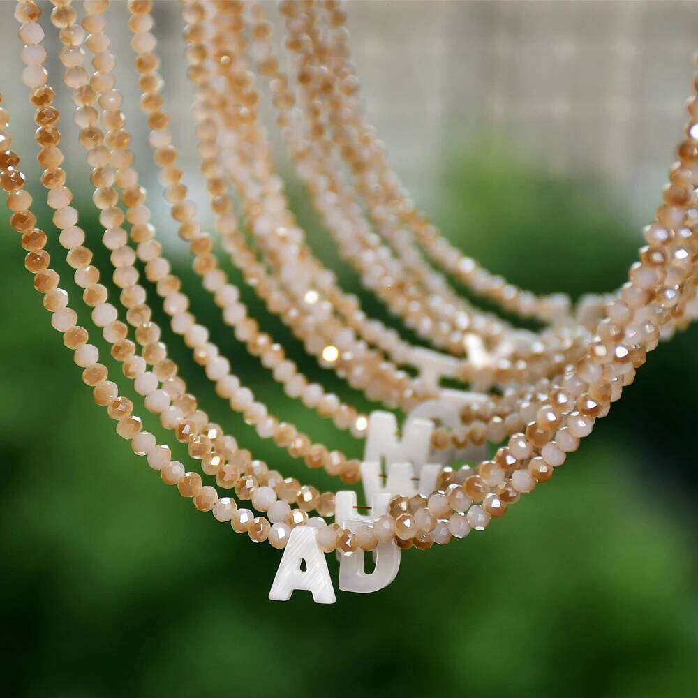Stainless Steel Shell Initial Women Shining Crystal Mother of Pearl Letter Fashion Necklace Femmel Jewelry H260312