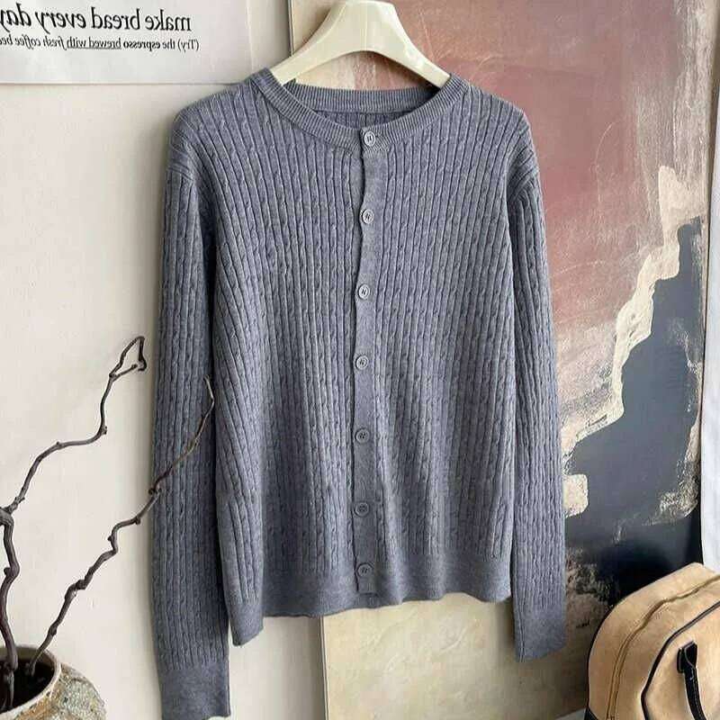 2026 Pure Color Long Sleeve Single Breasted Knitted Sweater Autumn Winter Women's Crew Neck Cardigan New Casual Versatile Tops Z260313