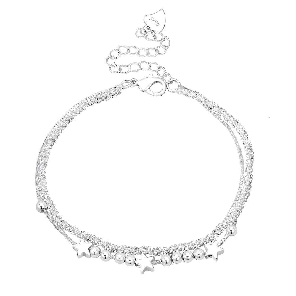 Fashion 925 Sterling Silver Star for Women Luxury Adjustable Sparkling Double Layered Stars Bead Bracelet Party Jewelry Z260313