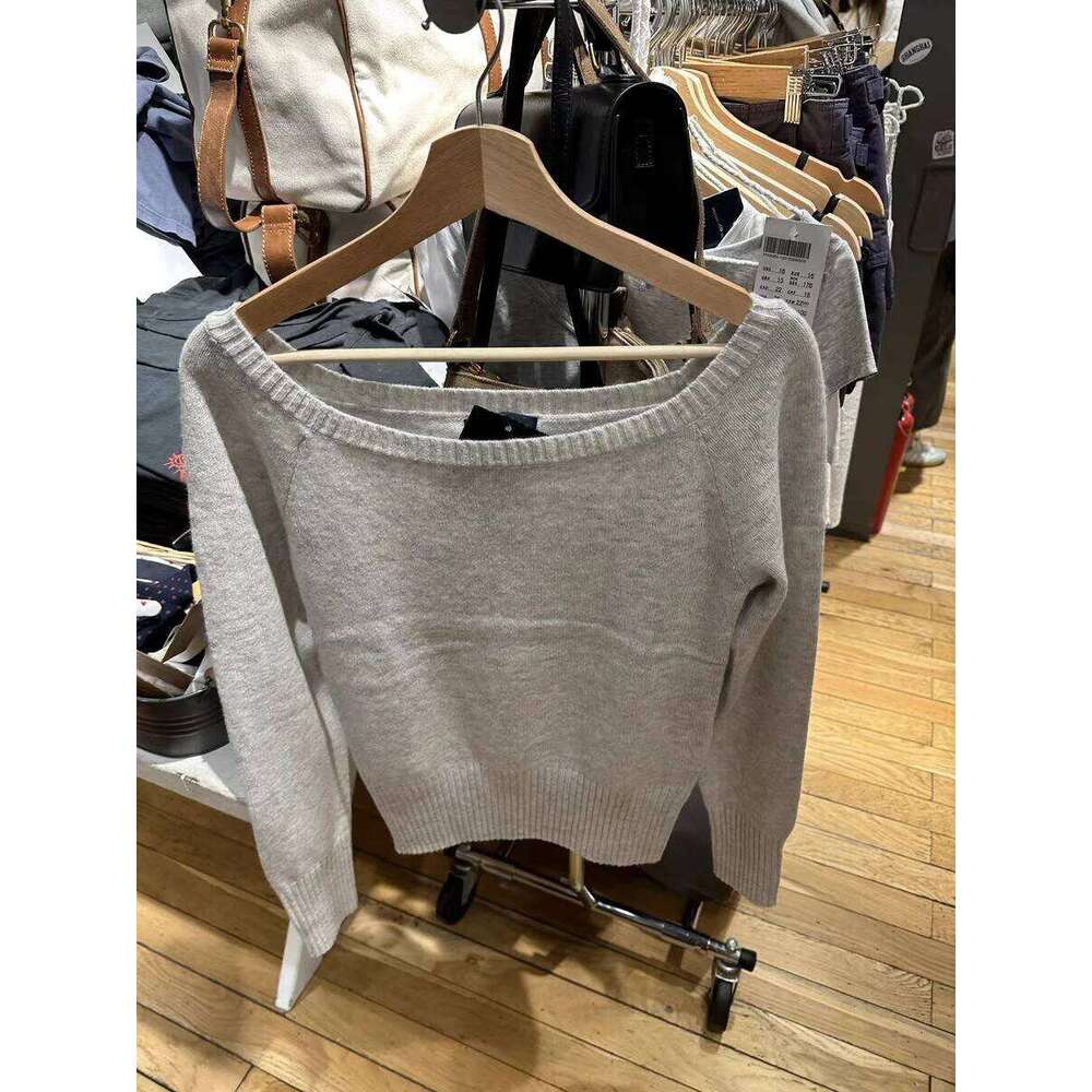 Gray Sexy Slash Neck Slim Sweater Women Autumn Long Sleeve Cotton Simple Pullovers Tops Vintage Sweet Preppy Style Solid Jumpers Z260313