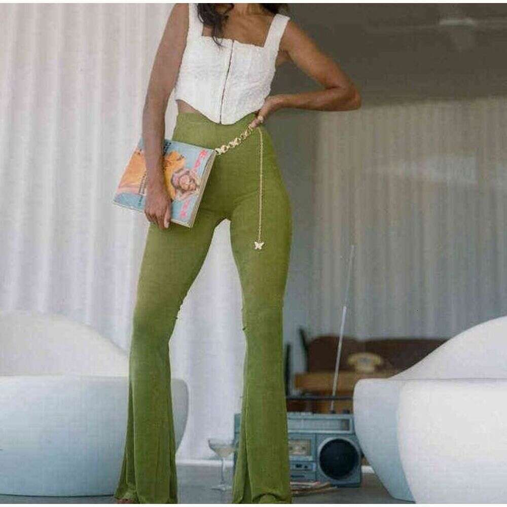 Fantoye Spring High Waist Flare Stretch Pants For Women Fashion Green Slim Long Trouser Streetwear Casual Solid Woman 211115 Z260314