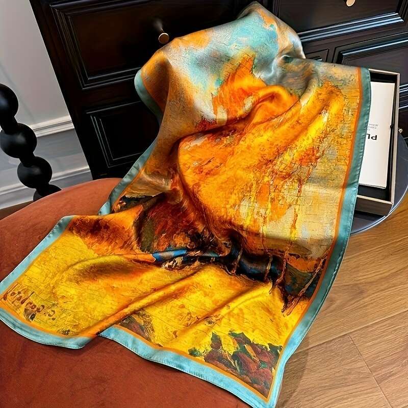 Mulberry Silk Scarf Women - Lightweight Breathable, Featuring A Vibrant Autumn Leaves Pattern, Long Shawl Ideal Fashionable Layering,Gift Liuyuemoshan