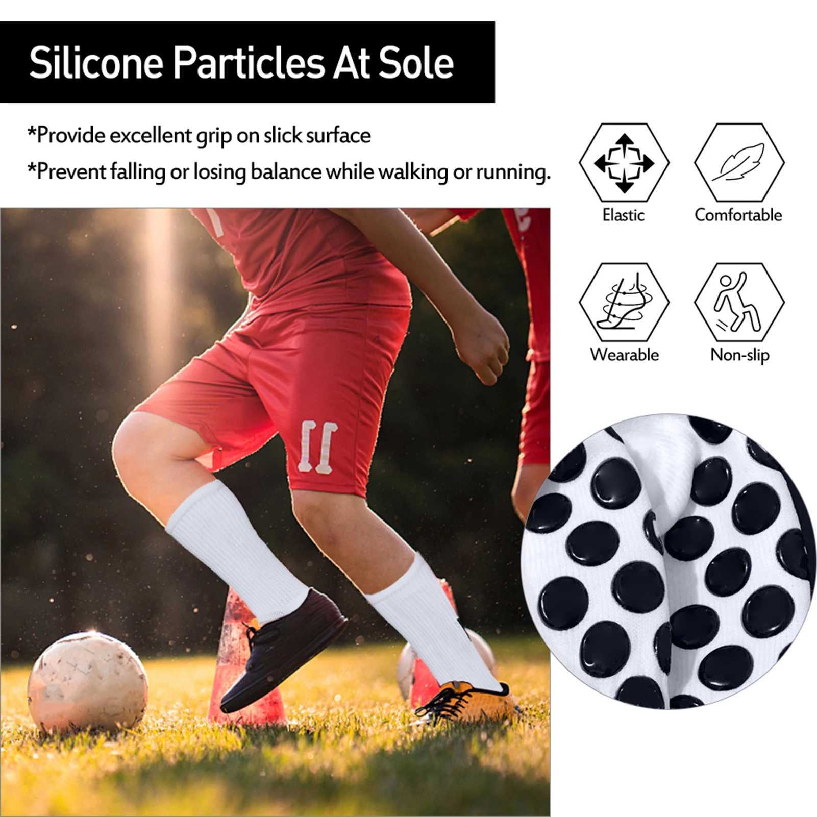 4 Pairs Mens Soccer Socks with Grip Non Slip Anti Slip Athletic Socks with Cushion Pads for Football Basketball Hockey D260313