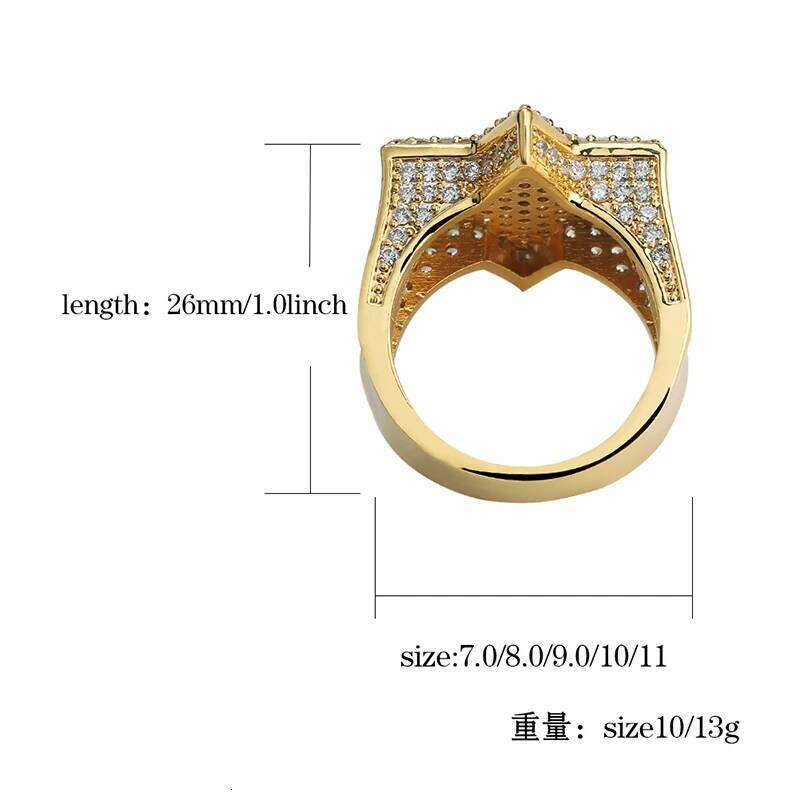New Iced Out Hexagon Star Rings For Men/Women Micro Paved Gold Silver Color Finish Cubic Zircon Charm Hip Hop Jewelry Ring Gift H260312