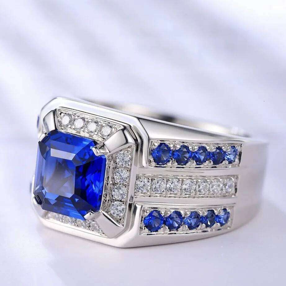 New Hot Selling Silver Plated Alloy Mosaic blue square zircon Rings For Men Jewelry Birthday Party Ring Wholesale Size 7-13 H260312