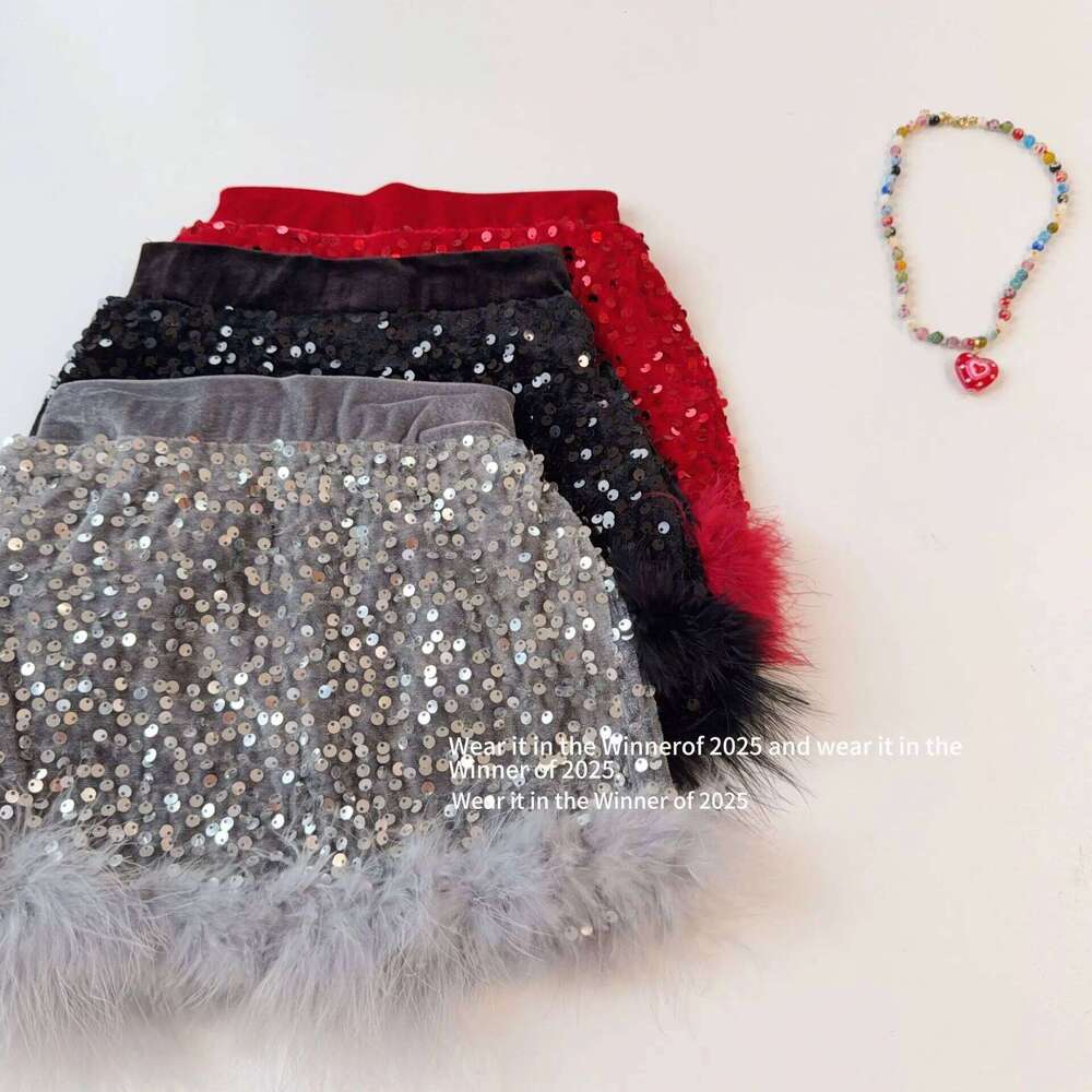 Autumn Winter Children Sequin Kid Baby Girls Shinny Fluffy Hem Toddler Little Half Infant Girl Skirt Z260314