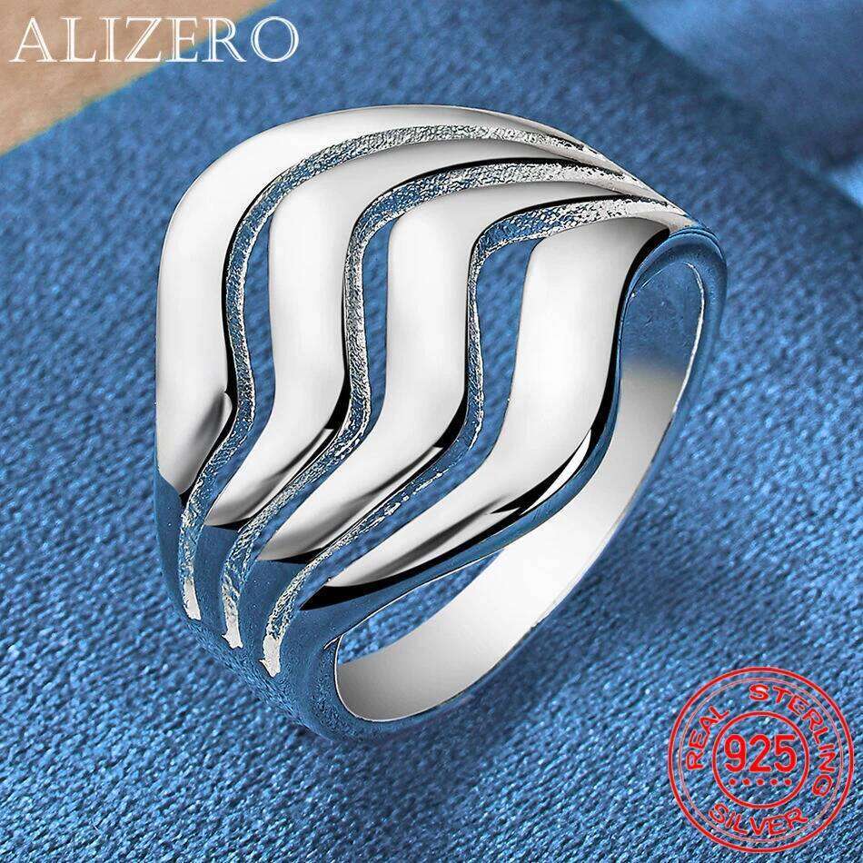 ALIZERO 925 Sterling Silver Four-Line Wave Ring For Women Men Wedding Engagement Fashion Party Charm Jewelry H260312
