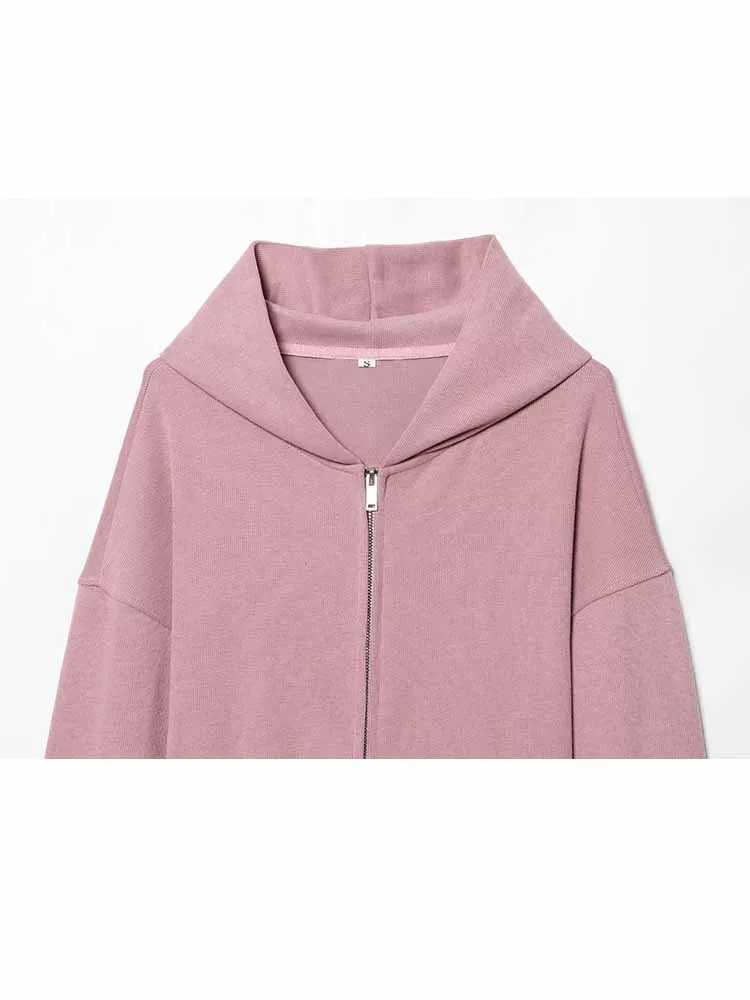 HH Women New Fashion Casual Hooded Long Sleeves Zipper Solid Short JacketDrawstring Loose Wide Leg Long Pants Chic Pants Suit M260313