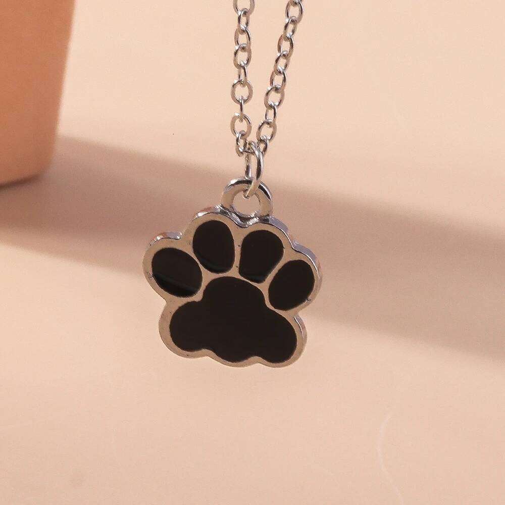 Cute Enamel Dog Cat Paw Necklaces for Women Men BFF Best Friends Couple Matching Pendant Necklace Set Birthday Gifts H260312