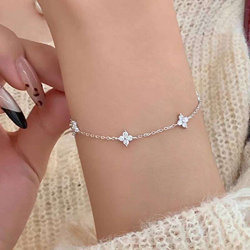 925 Sterling Silver Crystal Flower Bracelet for Women Girls New Personality Korean Chain Fashion Jewelry Accessories Party Gifts Z260313