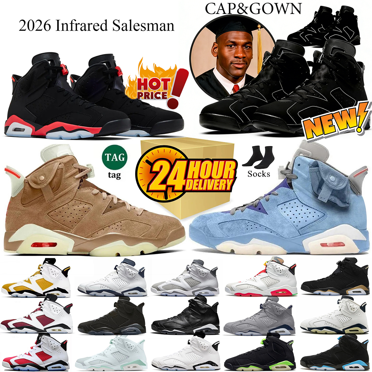 Designer shoes basketball sneakers 6 rings black auqa 2026 Infrared Salesman cap gown mens womens 6s black cat outdoor sports trainers