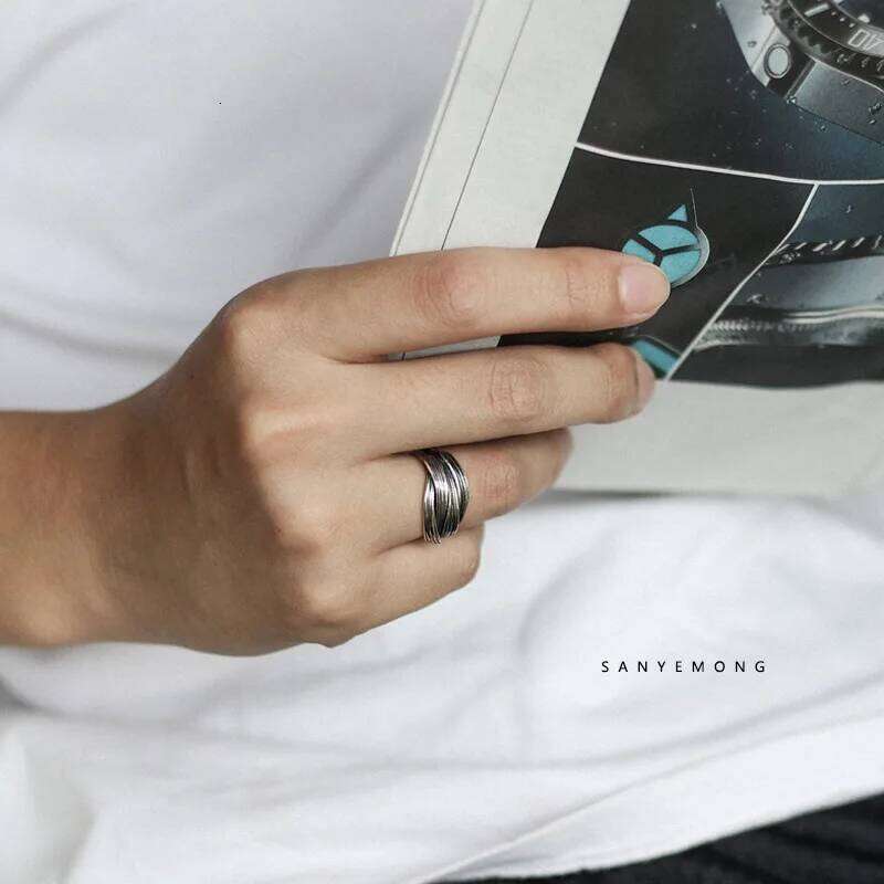 Retro Overlapping For Men Silver Color Punk Gothic Adjustable Open Ring Handmade Rock Unisex Jewelry Accessories Man Gift H260312