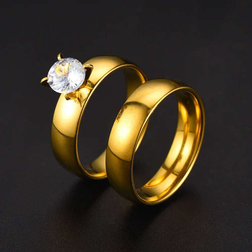Fashion Gold-Color Stainless Steel Couple Set for Women And Men Engagement Wedding Band Rings Valentine's Day Gift H260312