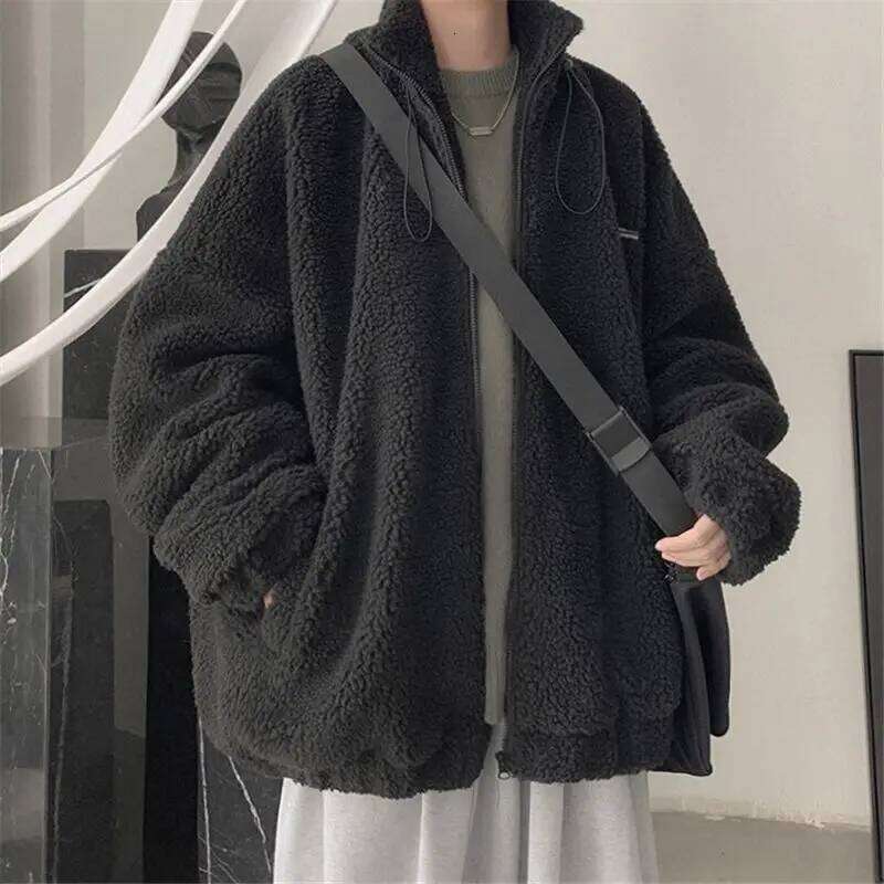 Men's 2025 Winter New Arrival Warm Lamb Fleece Jacket Thickened Fuzzy Sweatshirt Ins Trendy Casual Oversized Coat for Daily Wear Z260313