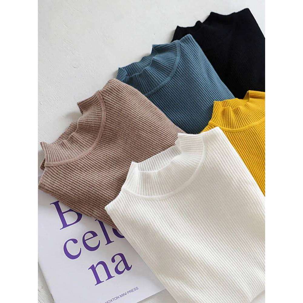Knitted High Neck Autumn Women Long Sleeve Slim Basic Casual Ribbed Pullover Winter Sweater Female Clothes Z260313