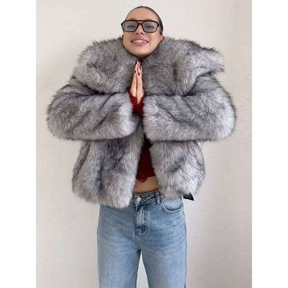 Faux Women's Turn-Down Collar Long Sleeve Elastic Cuff Plush Fluffy Female Coat Fashion Autumn Loose Fur For Ladies Z260313