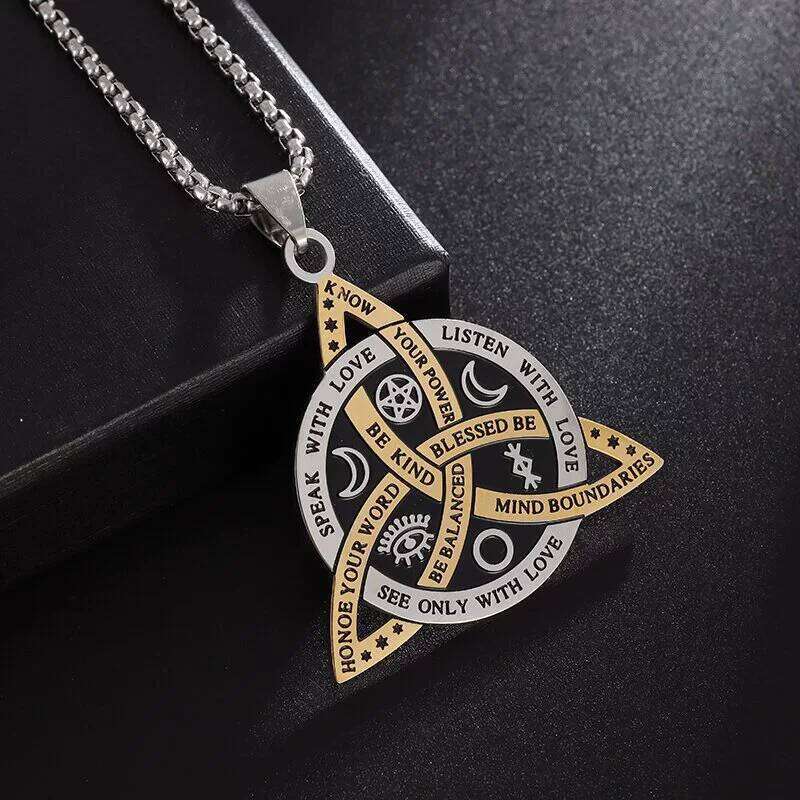Stainless Steel Triquetra Symbol Celtic Witch Knot Pendant Necklace For Men Witchcraft Jewelry H260312