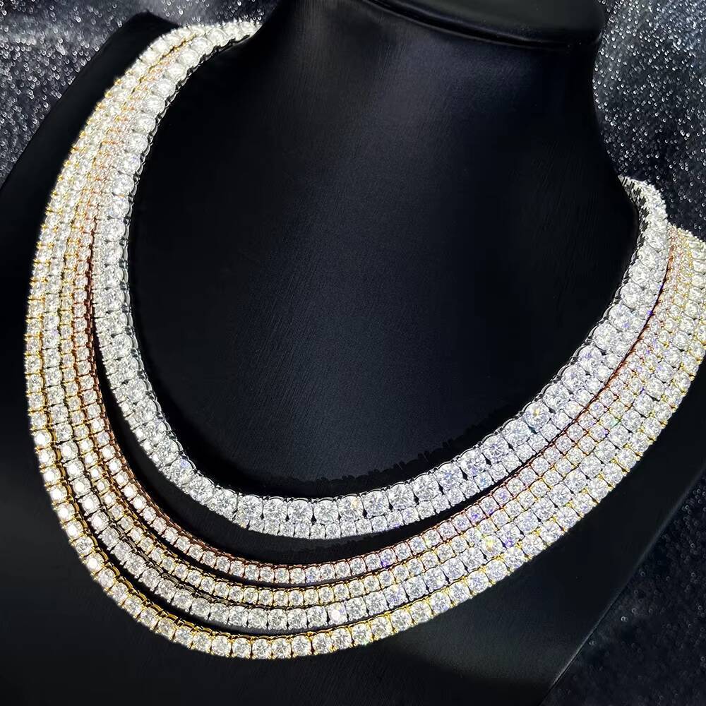 Fast Shipped Hip Hop Style 925 Sterling Silver Tennis Chain Necklace Women Iced VVS1 Moissanite Diamond Choker 3 4 5MM for Men