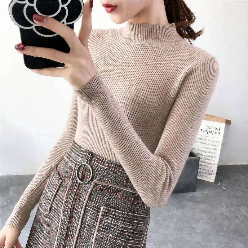 Mock Neck Pullover Knit Tops Knitwear Women Knitted Bottoming Shirts Autumn Winter Female Elastic Casual Skinny Slim Sweaters Z260314