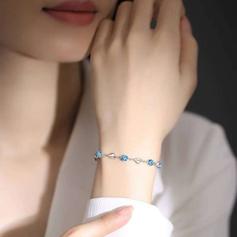 925 Sterling Silver Ocean Heart For Women Vintage Korean Versatile Blue Crystal Charm Bracelets Original Party Jewelry Z260313