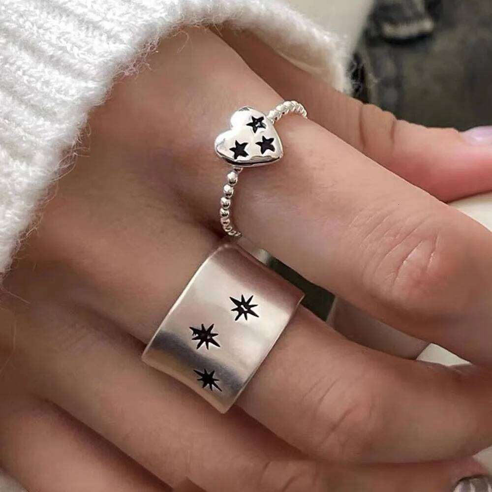 BF CLUB 925 Sterling Silver Rings For Women Girl Female Open Minimalist Retro Stars Ring Creative Anillos Bague Fine Jewelry H260312