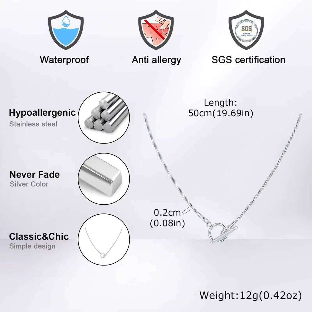 Vnox Stainless Steel Round Snake Necklace 50cm, 2mm Width OT Toggle Chain Link Collar, Minimalist Jewelry Gift for Men Him H260312