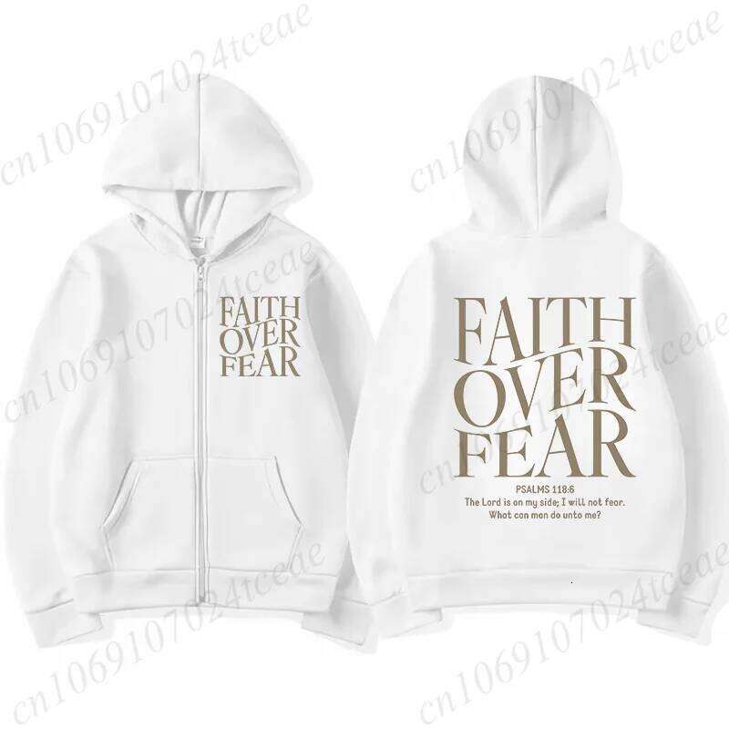 Faith Over Fear Zip Up Hoodies Casual Men Women Hooded Sweatshirts Hip Hop Streetwear Jesus Bible Verse Zipper Jacket Y2K Coats Z260315