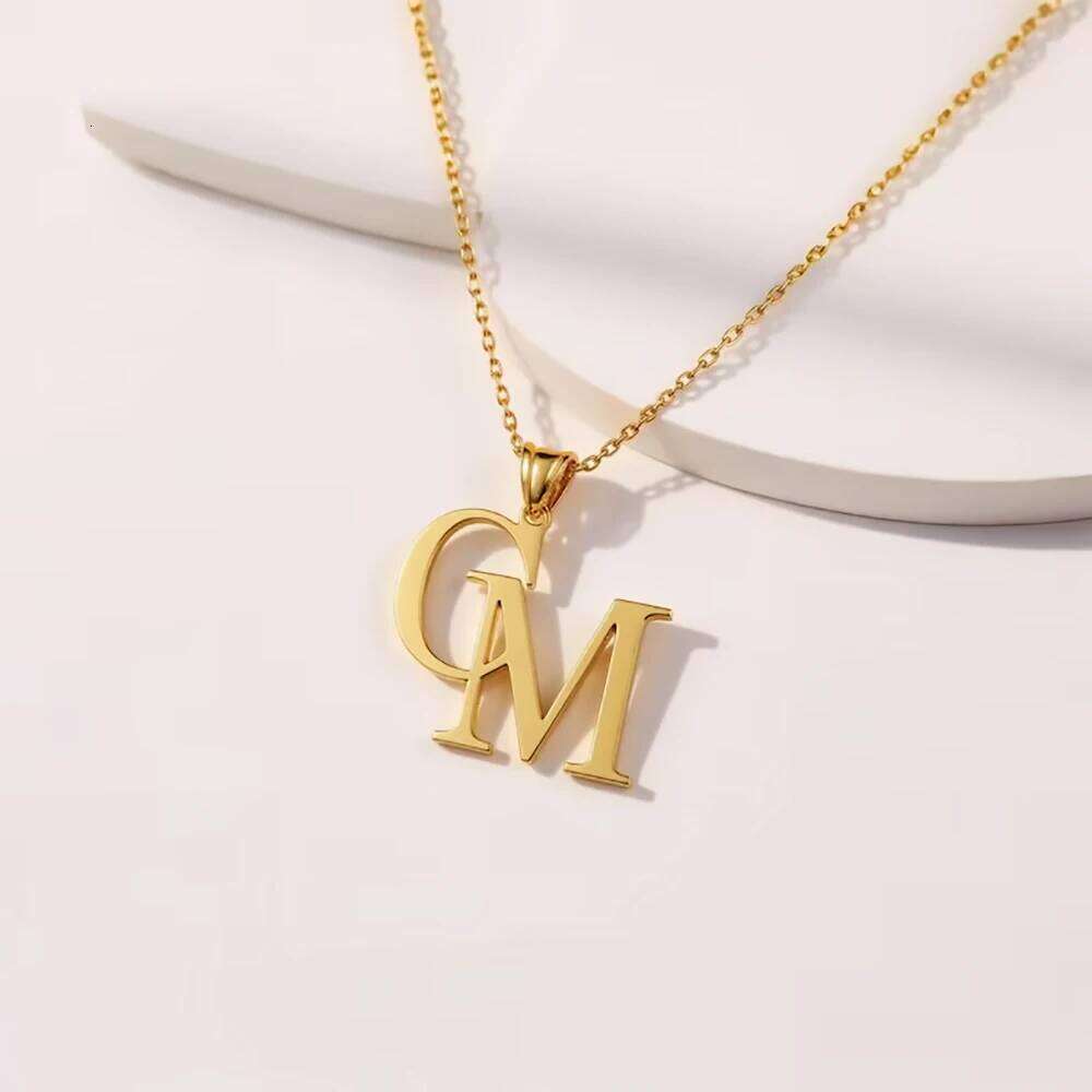Customized Couple's Initials Necklace Stainless Steel Personalized Double Letter Pendent Golden Color Birthday Gift for r H260312