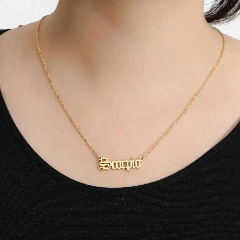 Stainless Steel 12 Zodiac Constellation Necklaces Letter Aquarius Aries Gemini Pisces Leo Sagittarius Pendant Necklace for Women H260312