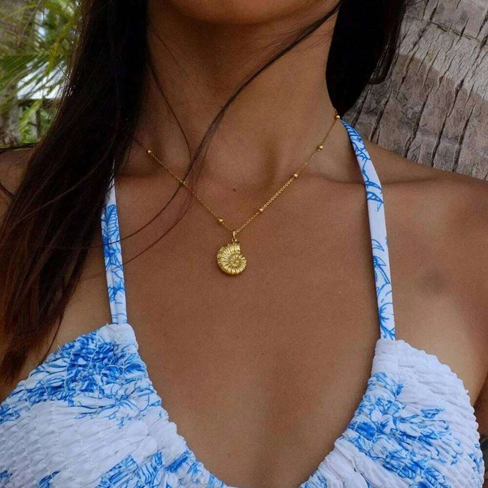 DGIDDK Bohemian Style Stainless Steel Nautilus Shell Ocean Beach Necklace Conch Handmade Jewelry For Women Daily Wear H260312