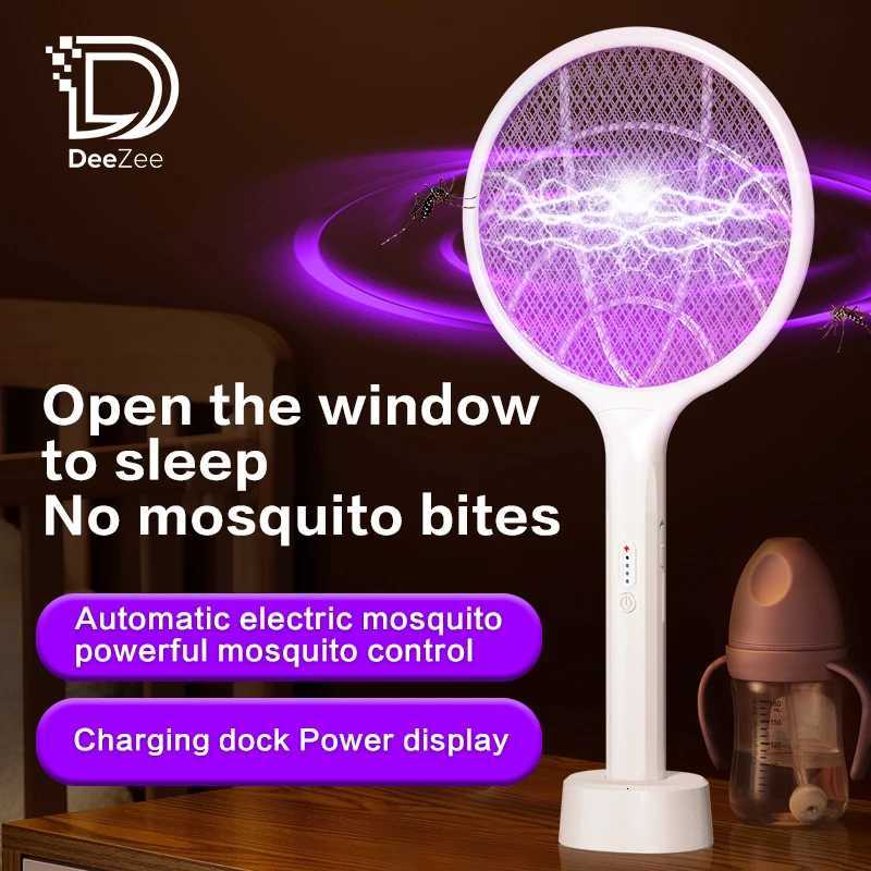 2PC Electric Fly Swatter 4000V Bug Zapper Racket Dual Modes Mosquito Killer with Purple Mosquito Light Rechargeable H260313