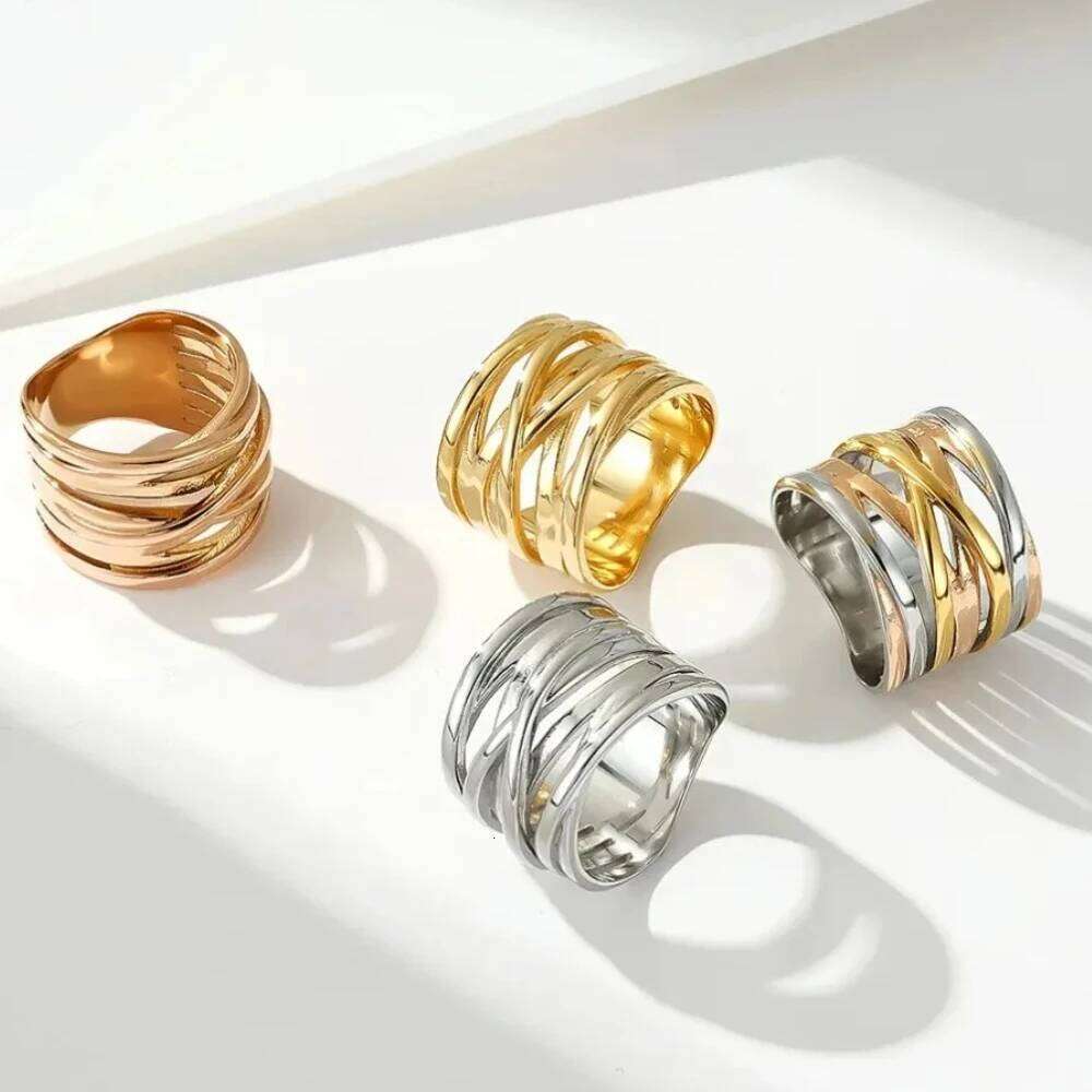 Stainless Steel Tricolor Gradient Ring Fashionable Trendy Men's and Women's Rings Accessories Party Jewelry H260312